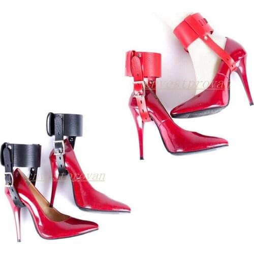 Adult PU Leather Ankle Belts Restraint Cuffs Fixed to High Heel Shoes Straps SM Bondage Sex Products