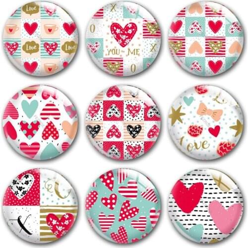 Handmade Hearts Valentines Day Love Heart Round Photo Glass Cabochons Demo Flat Back DIY Jewelry Making Findings Accessory