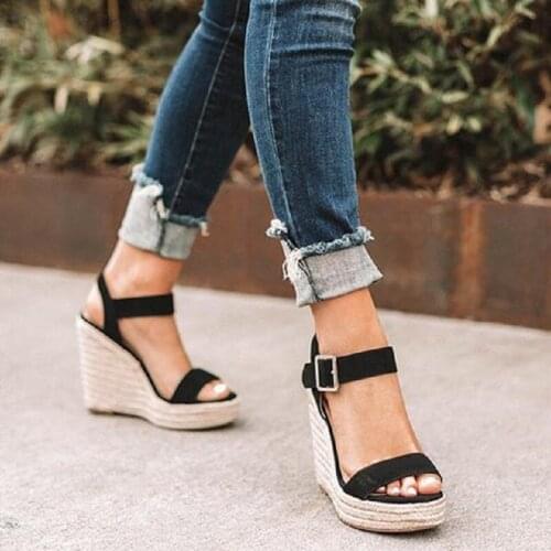 Womens Wedges Sandals 2021 New Casual Buckle Strap Female Hemp Shoes Summer Platform Fashion Non Slip Open Toe Ladies Sandals