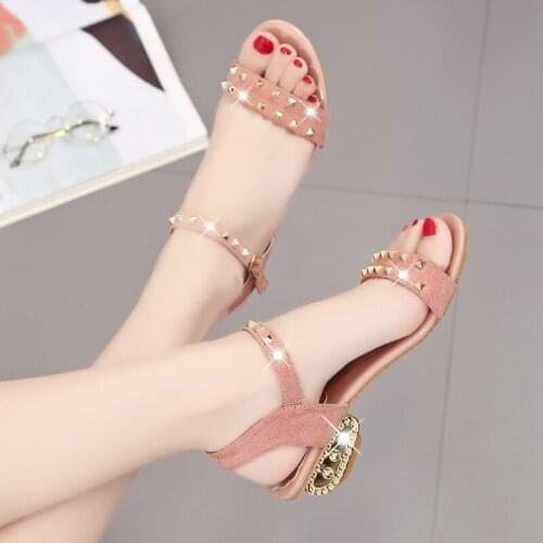 Women Sandals Ankle Strap Summer Shoes Woman High Heels Sandals Rivet Chaussures Femme Open Toe Women Summer Sandals Microfiber
