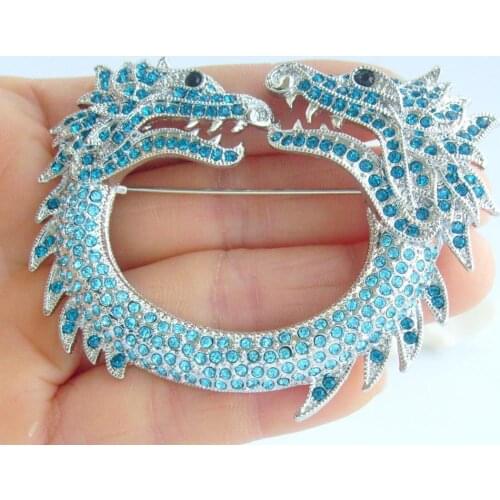 Unique Chinese Dragon Brooch Pin Pendant Lake Blue Rhinestone Crystal EE05007C9