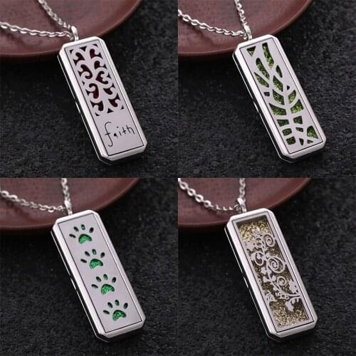 2019 Aromatherapy Jewelry Rectangle Stainless Steel Magnetic Pendant Perfume Essential Oil Locket Necklace Fashion Accessories