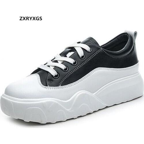 Best Sale 2020 New Autumn Lace-up Genuine Leather Shoes Platform Light Comfortable Shoes Casual Sneakers Women Shoes Large Size