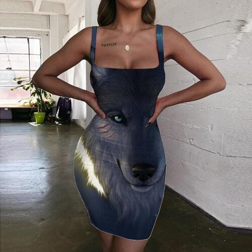 Giyu Brand Wolf Dress Women Animal Sundress Cloud 3d Print Novel Ladies Dresses Womens Clothing Party Vintage Boho Fashion