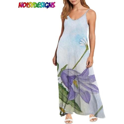 NOISYDESIGNS 2021 Elegant Women Sexy Dress Bluebell Painting V-Neck Sleeveless Maxi Dress Robe Spring Summer Long Dress Vestidos