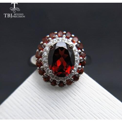 TBJ,High quality real gemstone women silver solid Ring , natural Mozambique garnet for wife anniversary wedding birthday party