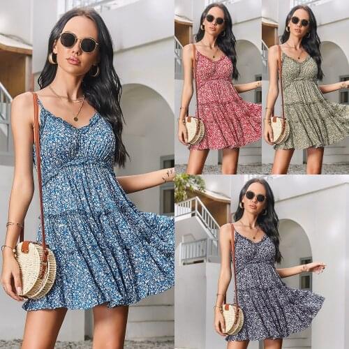 Sexy Floral Dress Women 2021 Summer Design Womens Sling Floral Holiday Casual Short Skirt Women vintage dress