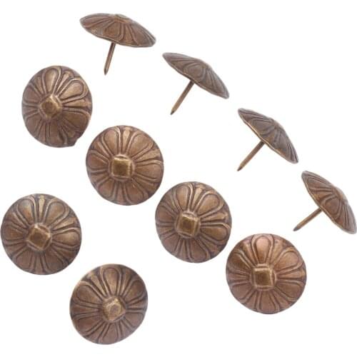 10Pcs 23x19mm Vintage Flower Upholstery Nails Iron Tacks Jewelry Gift Box Sofa Furniture Stud Pushpins Doornail Antique Bronze
