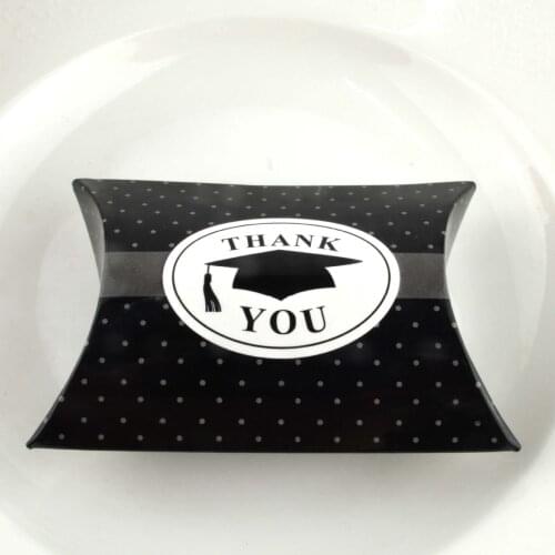 10pcs Black Pillow Box Thank You Bachelor Cap Paper Candy Boxes Graduation Gift Candy Packaging Party Favor Bags