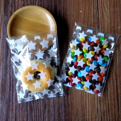 100pcs White Stars Accessories Cookies Cellophane Favor Bags, Self Seal Party Packaging, Mini Gift Packing Bags