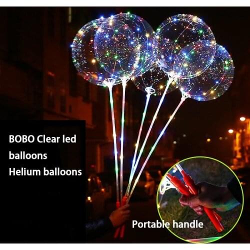 20pcs/lot 20inch Helium Luminous Led Balloon Transparent Luminous Balloons Wedding Decoration birthday party With Hand Shank