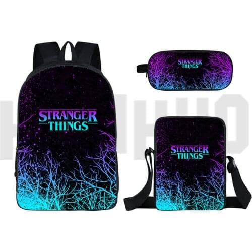 3D Travel Anime Stranger Things Season 3/4 Backpack Bookbag Bagpack School Bag 3 Pcs Set 16 Inch Casual Back Pack for Teenagers