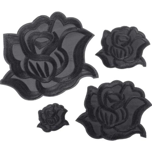 4Pcs Black Rose Fabric Patches Rose Flower Repair Patches 4 Size Sew on Iron on Applique Patches for Jacket Jeans Clothes Hats