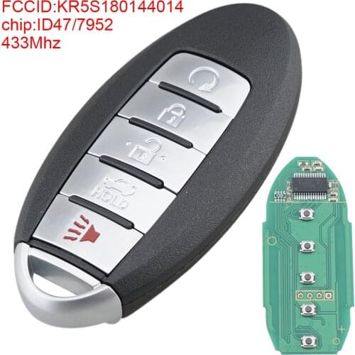 433Mhz 5 Buttons Smart Remote Car Key Fob with ID47/7952 Chip KR5S180144014 Fit for Nissan Altima 2013 2014 2015