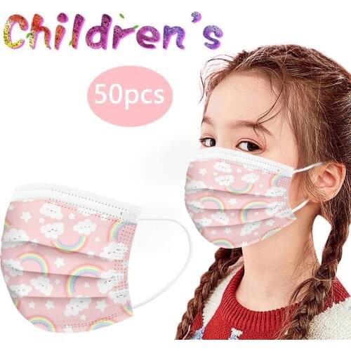 50pc Cartoon Rainbow Print Children Mask Halloween Cosplay Disposable Facemask 3 Ply Ear Loop Masque Disposable Mascarillas Mask
