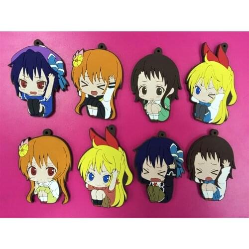 8pcs/lot Original Japanese anime figure Nisekoi Kirisaki Chitoge rubber Silicone sweet smell mobile phone charms keychain strap