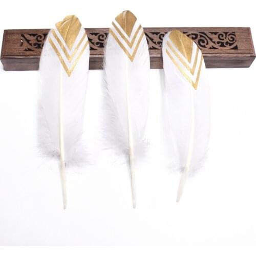 10Pcs/Lot White Goose feathers for crafts 15-20cm DIY Gold feathers for jewelry making Party home plumes headress Accessories