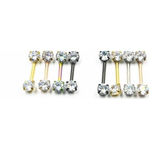 Free Shipping 50pcs Body Jewelry Piercing CZ Gems Tongue Ring Barbells Nipple Bar 14G~1.6mmx16mmx5mm Mix Nice Colors