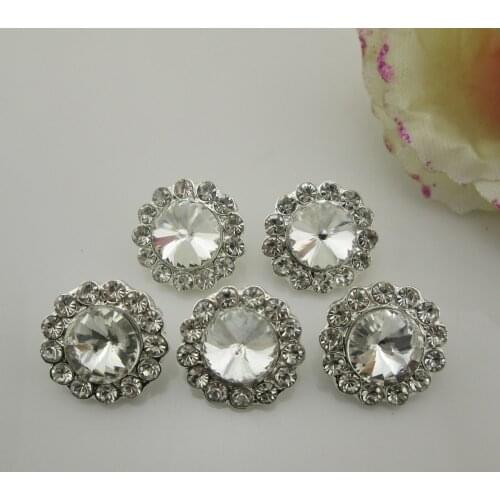 BT287 18mm)5pcs Round Silver Glass Shank Rhinestone Buttons