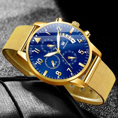Men Famous Calendar Watches Mens Business Stainless Steel Mesh Watch Men Casual Quartz Watch Relogio Masculino Male Wristwatch