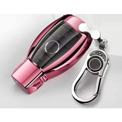 Pink Black Car Key Case Cover Bag TPU for Mercedes Benz C E S Class W203 W204 W205 W211 W212 W213 W220 W221 W222 with Keychai
