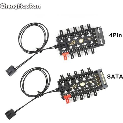 ChengHaoRan PC 1 to 10 4Pin Cooling Fans Hub Splitter Cable 12V PWM LED Sata Power Suppply Adapter Speed Controller For Computer