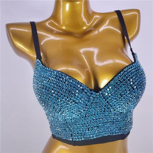 Cupplee Summer Women Sexy Sparkle Diamante Decor Crop Top Ladies Spaghetti Strap Club Party Dance Corsets Coordinating Camis