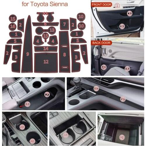 For Toyota SIENNA 2021 2022 Lnterior Anti Slip Mat Door Slot Pad Cup Cushion Groove Mat Holders Non-slip mats Car Accessories