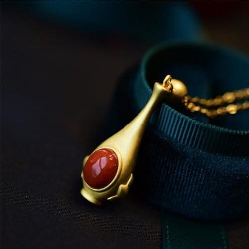 Elegant Classic ~~~~ Natural South Red 925 Sterling Silver Thick Gold Plated Pendant Necklace