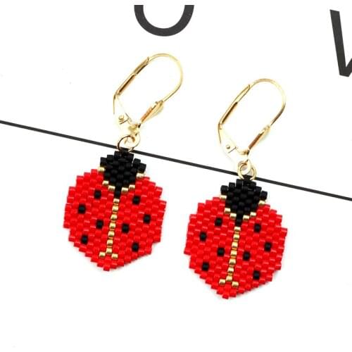 FAIRYWOO Red Pendientes Ladybird Drop Earrings For Women Animals Big Earring Jewelry Miyuki Bead Pendant Luck Earring Wholesale