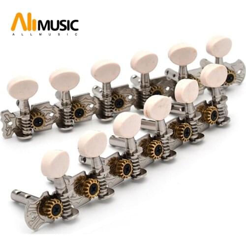 Chrome 6R6L Stainless Guitar Tuning Peg Machine Heads Tuners with White Plastic Button for Classic Folk Guitar