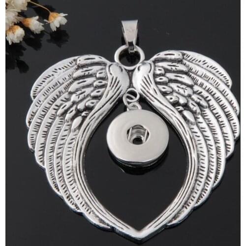 DIY Snaps Jewelry Women Angle Wing Shape Rhinestone Snaps Button Pendant Necklace Fit 18mm Button Snap Necklace