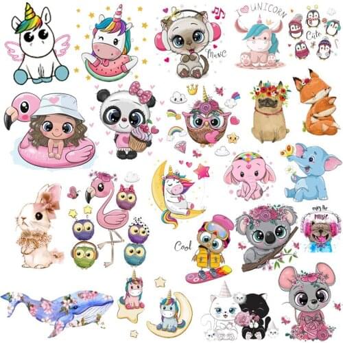 Cute Animals Patches For Clothing Iron On Transfer Vinyl Heat Transfer Thermal Stickers On Clothes Kids Koala Unicorn Appliques