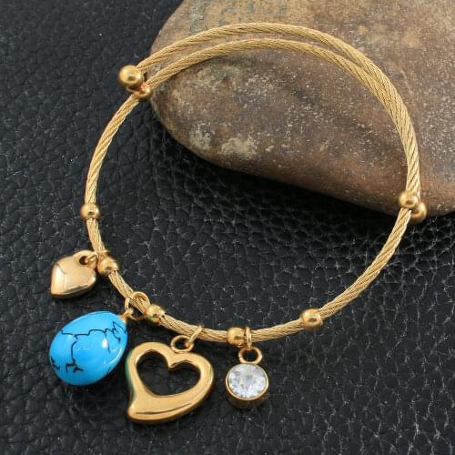 Fashion Heart Stainless Steel Jewelry Simple Bangle Bracelet Gold Color Hot For Women Gift BRYZ078