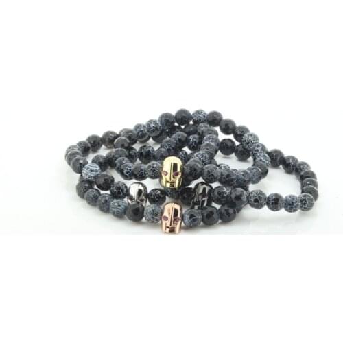 2016 Anil Arjandas Men Bracelets ,Crack Stone Beads Bracelets with Evil-Eyes Gold Skull Head for Man and Women ,sterling jewelry