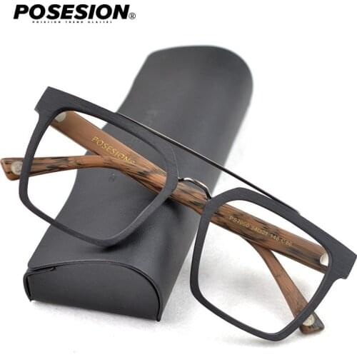 Vintage Large Square Wooden Men Eyeglasses Frames Handmade Retro Acetage Prescription Optical Glasses Clear Lens For Women