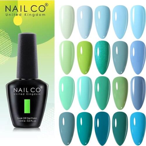 NAILCO 15ml Green Color Series Paint UV Nail Art Self Made Gellak Top Primer Manicure Lucky Hybrid Varnishe Gel Nail Polish Set