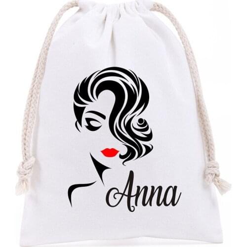 New Custom Name Women Hair Bundles Canvas Bags Personalized Drawstring Wig Packing Bags Birthday Gifts Bag Hair Salon Wig Bag