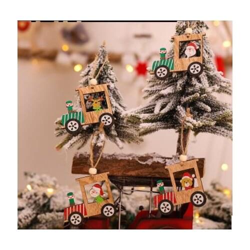 New Christmas Wooden Train Set Pendant Cartoon Train Image 4 Pieces Factory Direct Sales Promotion