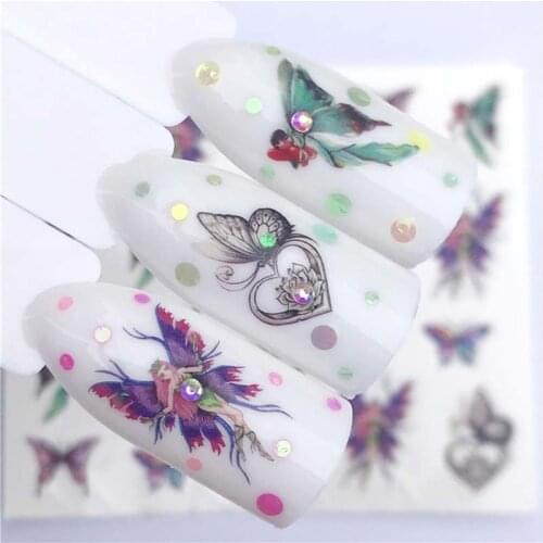 3D water decals for nail art accessories sipder butterfly necklace cat printing water transfer slider nail foil FW041
