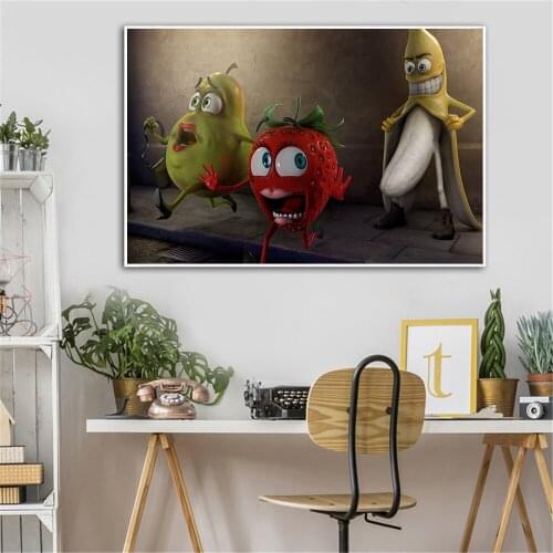 Coffee Wall Art Canvas Painting Humor Banana Posters and Prints Pear Strawberry Wall Pictures for Living Room Home Decor