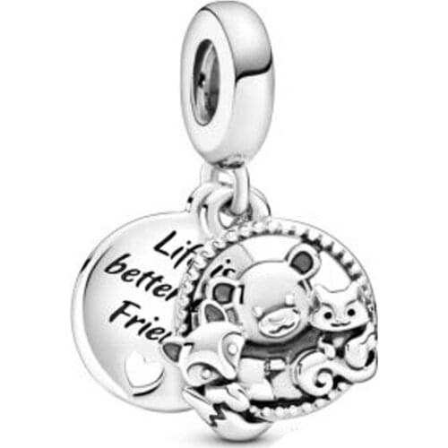 925 Sterling Silver Bear 2020 Autumn New Squirrel Fox Nest Dangle Charms Fit Original Pan Bracelets Women DIY Gift Pendant