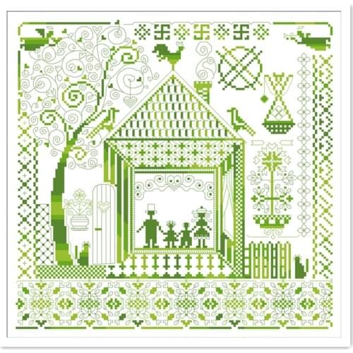 Our family cross stitch package simple house 18ct 14ct 11ct white fabric cotton silk thread embroidery DIY handmade needlework