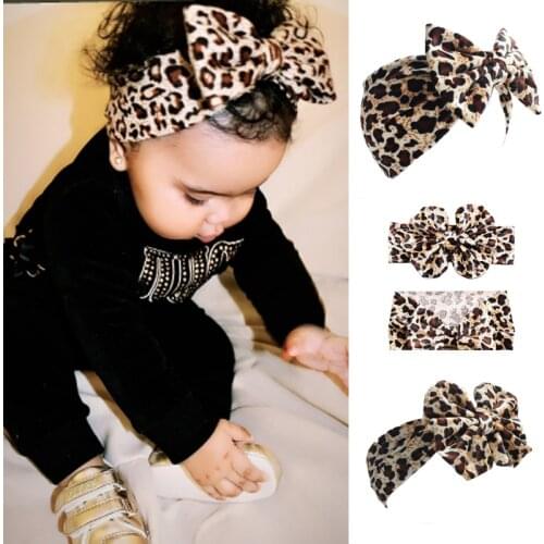 BalleenShiny Leopard Hearband For Baby Girls Kids Bowknot Elastic Head Band Children Headwear Accessories Princesses Hairband