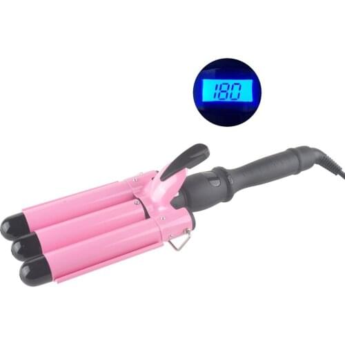 Three-tube Curling Iron With LCD Temperature Display Adjustable Extra-long Wire Curling Iron Cold Spray Technology Ceramic