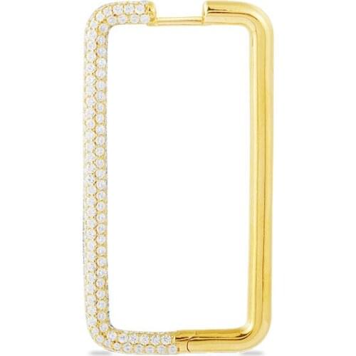 SOELLE Fashion 925 Sterling Silver Gold Color Single Large Rectangle Geometric Earring Micro Zircon 1pc for Women Brand Jewelry