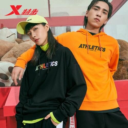 Xtep Men Women Hoodies Lovers Pack Streetwear Harajuku Knitted Tops Adults Letter Pattern Hooded Sweatshirt 881327059345