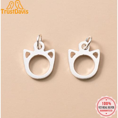 TrustDavis Real 925 Sterling Silver Fashion Sweet Hollow Cat Charm Pendant Handmade DIY Accessories Fine Jewelry Wholesale DZ173