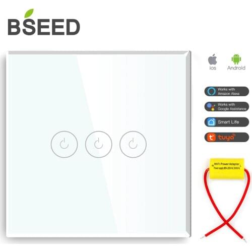 BSEED Single Live Line Touch Switch Smart Wifi 3 Gang Smart Switch Glass Switch White Black Golden Works With Tuya Google