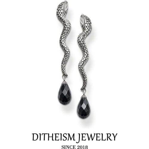 Snake with Black Crystal Stud Earrings, 2018 New Crystal Fashion Jewelry 925 Sterling Silver Trendy Earring Gift For Women Lover